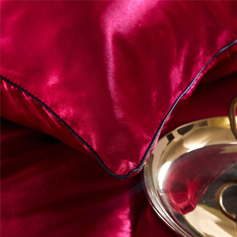 NTBED Silky Satin Comforter Set Queen (90''x90'') Luxury Soft Lightweight Sexy Microfiber Bedding Comforter with 2 Pillow Cases for Summer Spring Autumn (Red, Queen) - Image 4